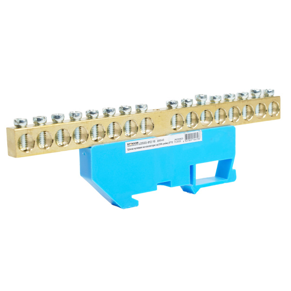 Шина "N" на изоляторе STEKKER 8*12 на DIN-рейку 16 выводов, синий, LD555-812-16