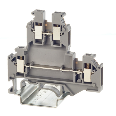 Клемма двухуровневая, винтовой зажим, 4 точки подключения, 4 кв.мм, серая (KRUKB-5) DKC