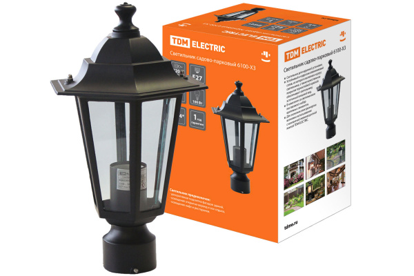 Светильник 6100-03 садово-парковый шестигранник, 100Вт, на опору, черный TDM