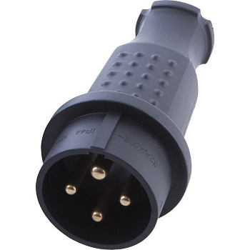 Вилка прямая с/з STEKKER, RPG32-21-441, 3+1, каучук 400В, 32A, IP44, черный
