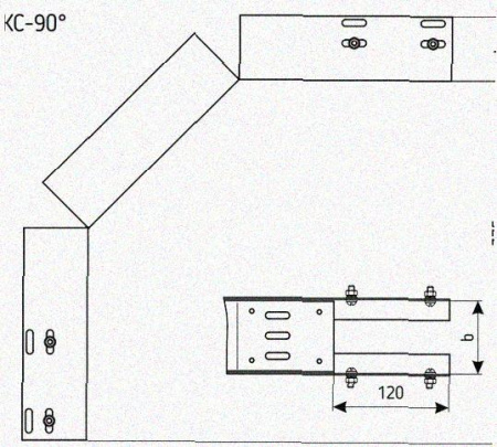 Лоток перфорированный КС 200х150-90 УХЛ1 для поворота трассы вниз на 90, оцинкованный лист S1,0