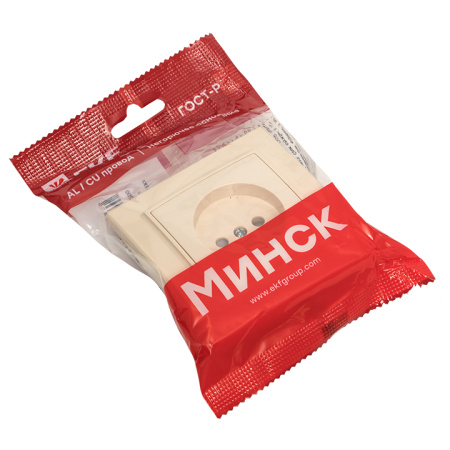 Минск Розетка 1-мест, СП б/з 10 А с защ, штор, бежевый EKF