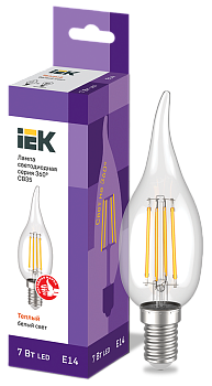 Лампа светодиодная CВ35 свеча на ветру прозрачная 7Вт 230В 3000К E14 серия 360° IEK