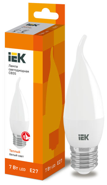 Лампа светодиодная CB35 свеча на ветру 7Вт 230В 3000К E27 IEK Лампа светодиодная CB35 свеча на ветру 7Вт 230В 3000К E27 IEK
