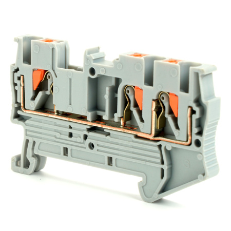 Зажим пружинный, 3-проводной проходной ЗНИ - 2,5, JXB PT 2.5 TW, серый LD573-1-25 STEKKER