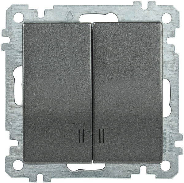 Выключатель 2-клавишный с индикацией ВС10-2-1-Б 10А BOLERO антрацит IEK