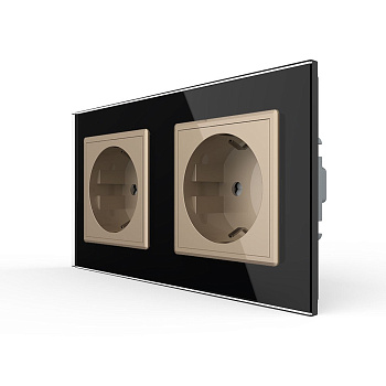 Розетка Livolo 2 поста Золотая с черной рамкой VL-C7C2EU-13/12
