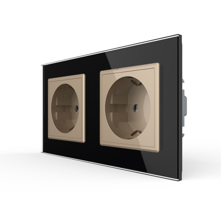 Розетка Livolo 2 поста Золотая с черной рамкой VL-C7C2EU-13/12