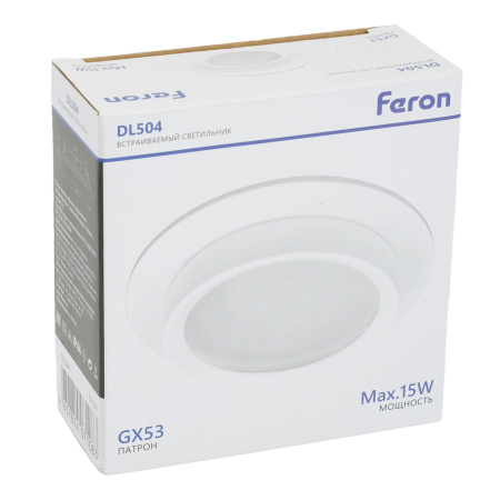 Светильник потолочный встраиваемый, 15W 230V GX53, IP44, белый, круг, без лампы, DL504 Feron