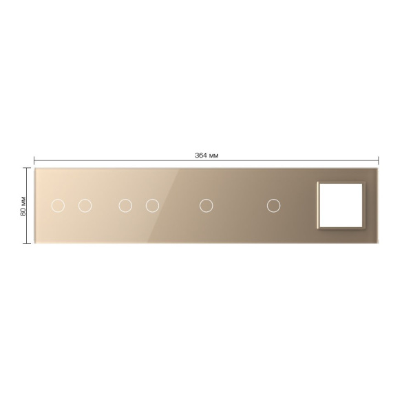 Панель для 4-х сенсорных выключателей и розетки, 6 клавиш (2+2+1+1), цвет золотой, стекло Livolo
