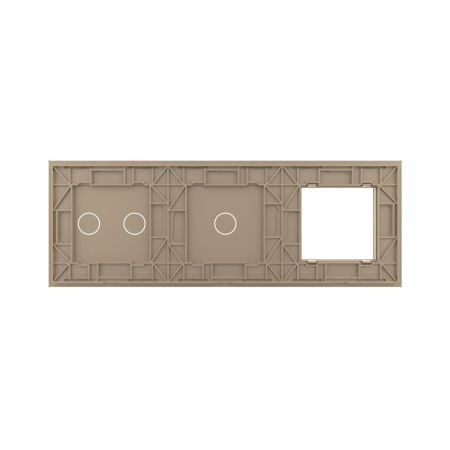 Панель для розетки и двух сенсорных выключателей, 3 клавиши (1+2), цвет золотой, стекло Livolo