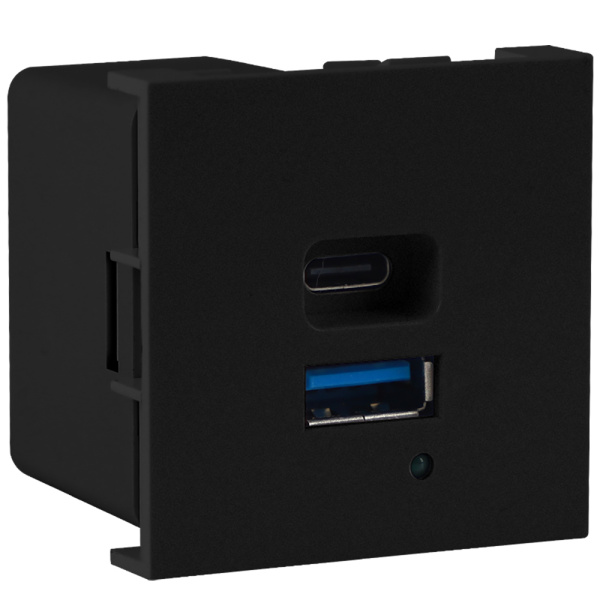 Donel USB зарядное устройство, 3A, 65W, Type A + C, 2 мод., черн. матовая (45х45мм)