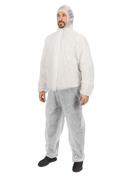 Комбинезон защитный одноразовый "Каспер Р40", на молнии, 40 г/м2, белый, разм. 56-58/170-176, TDM