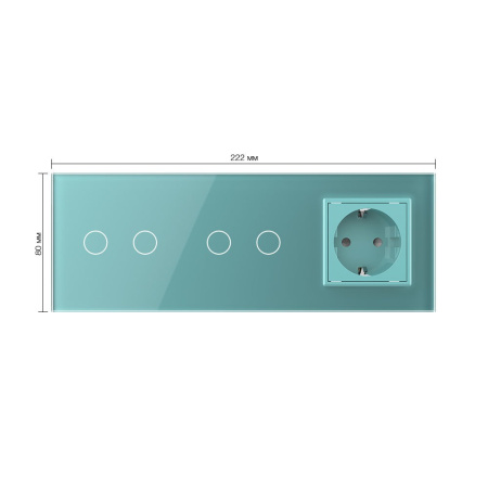 Сенсорный выключатель комбинированный на 4 линии 1 розетка 3 модуля Зеленый Livolo