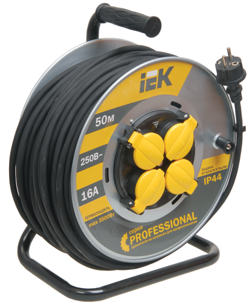 Катушка УК50 на мет. с термозащитой 4 места 2P+PE/50м КГ 3х2,5мм2 IP44 PROFESSIONAL IEK