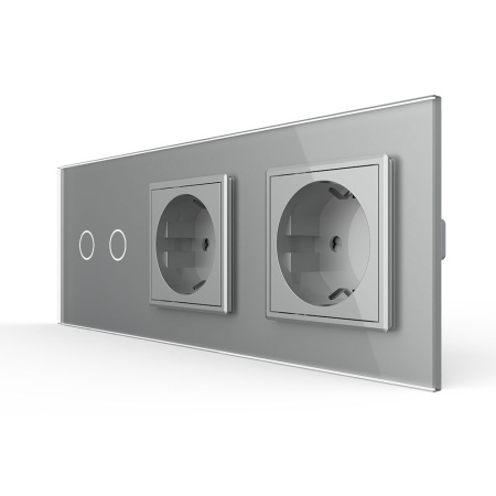 Сенсорный выключатель комбинированный на 2 линии 2 розетки 3 модуля Серый Livolo