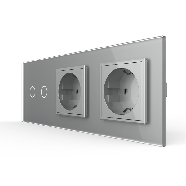 Сенсорный выключатель комбинированный на 2 линии 2 розетки 3 модуля Серый Livolo