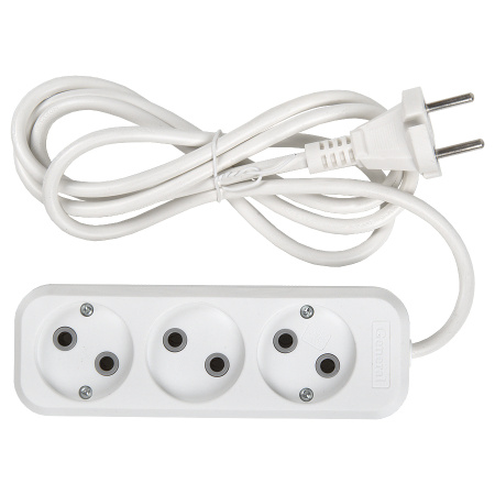 Удлинитель бытовой GES-10-2x075-3-1,5m, 10А, 2х0,75 мм2, 3 места, 1,5 метра, без заземления, без выключателя General