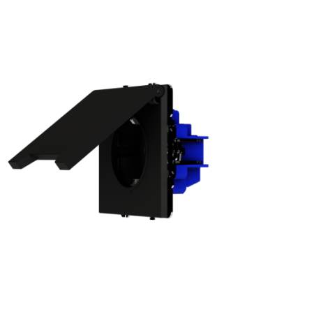 Розетка встраиваемая Voltum S70 с заземлением, защитными шторками и крышкой 16А, (черный матовый)