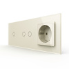 Сенсорный выключатель 3 клавиши (1-2) с розеткой 3 поста, цвет жемчужный Livolo