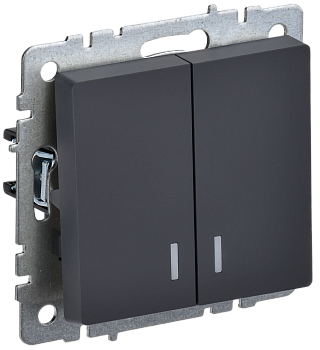 BRITE Выключатель 2-клавишный с индикацией 10А ВС10-2-1-БрГ графит IEK