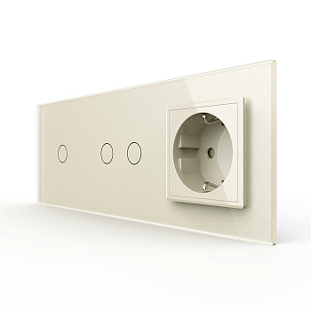 Сенсорный выключатель 3 клавиши (1-2) с розеткой 3 поста, цвет жемчужный Livolo