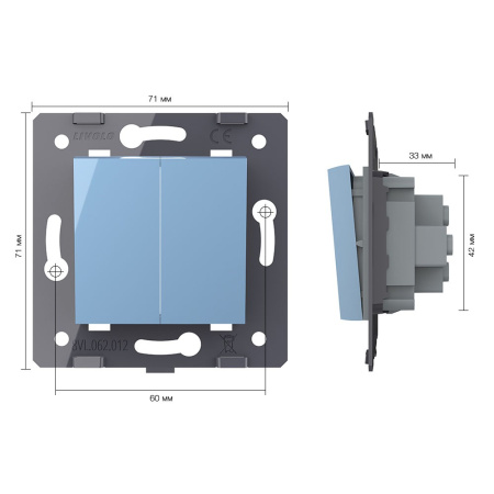 Двухклавишный механический выключатель, цвет синий (механизм) Livolo
