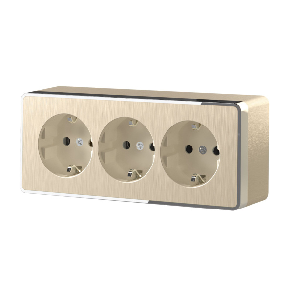 Розетка тройная с заземлением и шторками (шампань рифленый) Gallant ОУ IP20 Werkel