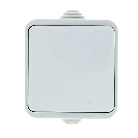 Прага Розетка 1-местная 16А с заземлением с крышкой IP44 белая с защ, штор, EKF