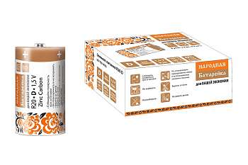 Элемент питания R20 D Zinc Carbon 1,5V SH-2 Народный