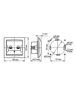 Розетка телефонная RJ11 + компьютерная RJ45 старинная бронза "Лама" TDM