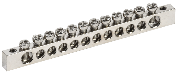 Шина PEN "земля-ноль" 6х9мм 12/2 с никелевым покрытием (12групп/крепеж по краям) IEK