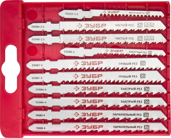 Набор "ЭКСПЕРТ" Полотна для эл/лобзика, Cr-V, по дереву, T-хвост., пласт. бокс, 10шт ЗУБР