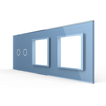 Панель для сенсорного выключателя и двух розеток, 2 клавиши, цвет синий, стекло Livolo