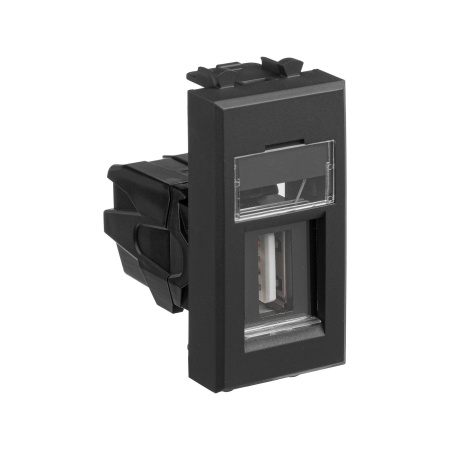 USB 2.0 розетка модульная, тип А-А, "Avanti", "Черный матовый", 1 модуль DKC