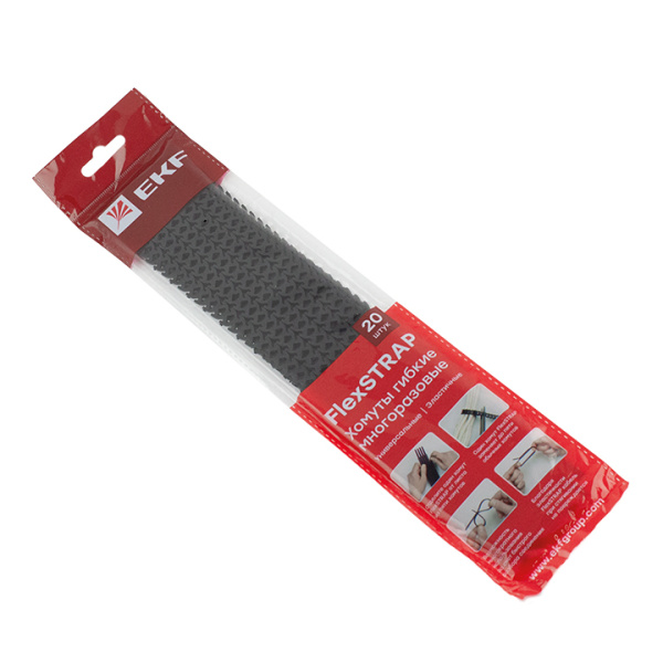 Хомут гибкий (20 шт) черный FlexSTRAP EKF