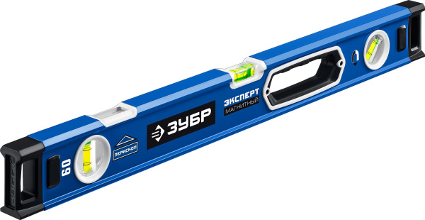 Мощный магнитный уровень 600 мм с рукоятками и зеркальным глазком Эксперт-М ЗУБР