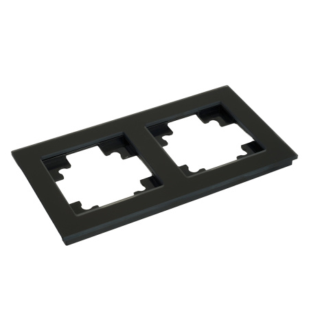 Рамка 2-местная, стекло, STEKKER GFR00-7002-05М, серия Катрин, черный матовый