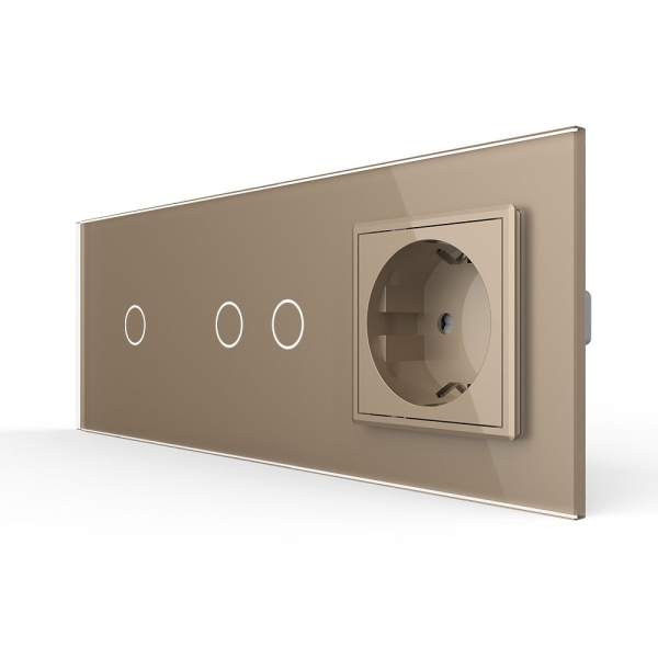 Сенсорный выключатель комб. на 3 линии 1 розетка 3 модуля Золотой Livolo