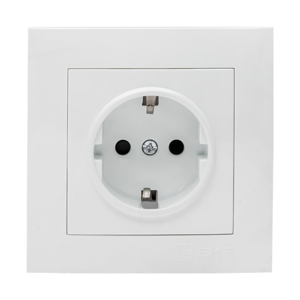 Валенсия Розетка 1-местная с/з 16А белая с защ, штор, EKF