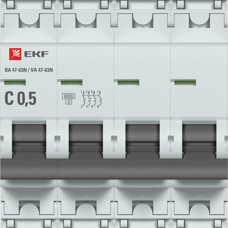 Выключатель автоматический ВА МОД 4П 0,5А C 6кА ВА 47-63N PROxima EKF