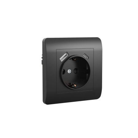 Розетка с/з со шторками, 16А+ USB двойная A+C, 5В/2,1А, черный NEW3-E CHINT