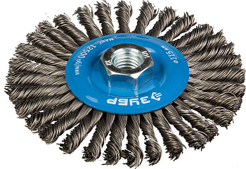 ЭКСПЕРТ. Щетка дисковая для УШМ, плетеные пучки стальной проволоки 0,5мм, 115ммхМ14 ЗУБР