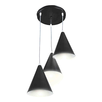 14-44 (2016/3 Черный) Светильник декоративный, подвесной, "Ляфамий", металлический, 3хЕ14 40Вт, 220В, черный, шнур прозрачный, 450мм, крепление на пла