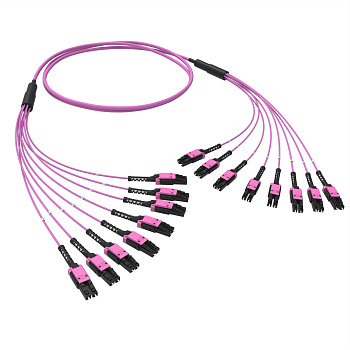 Оптическая разветвительная сборка 16 ОВ, 50/125 OM4, 8xLC-UPC Duplex Uniboot/8xLC-UPC Duplex Uniboot, тип полярности - прямая (Tx-->Rx), 30 м DKC