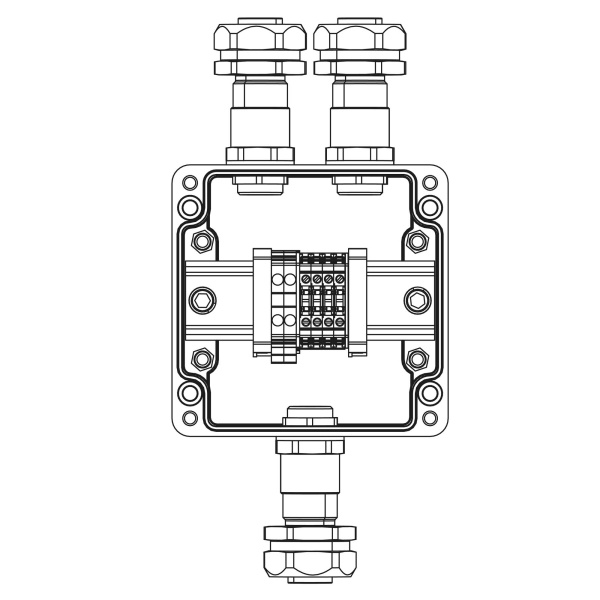 Взрывозащ. клемм. коробка из полиэстера TBE-P-03-(2xCBC.2-2xCBC.2(i)-2xTEO.2)-2xKAEPM2MHK-20(A)C)1Ex e IIC Т5 Gb / Ex tb IIIC T95°C Db IP66 DKC