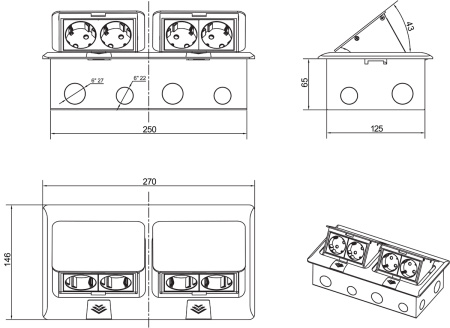 Donel Выдвижной блок 8 (4+4) мод. античная латунь (с уст. набором)