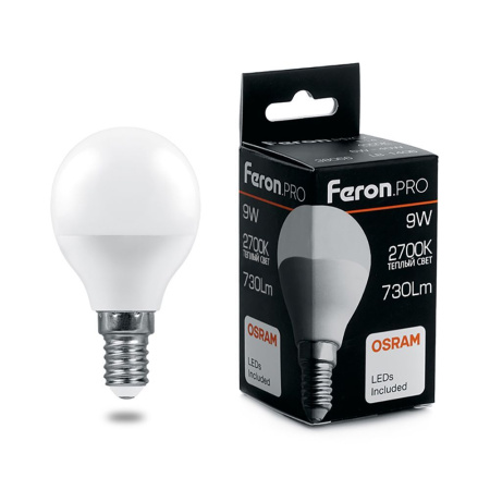 Лампа светодиодная Feron.PRO LB-1409 Шарик E14 9W 2700K Лампа светодиодная Feron.PRO LB-1409 Шарик E14 9W 2700K