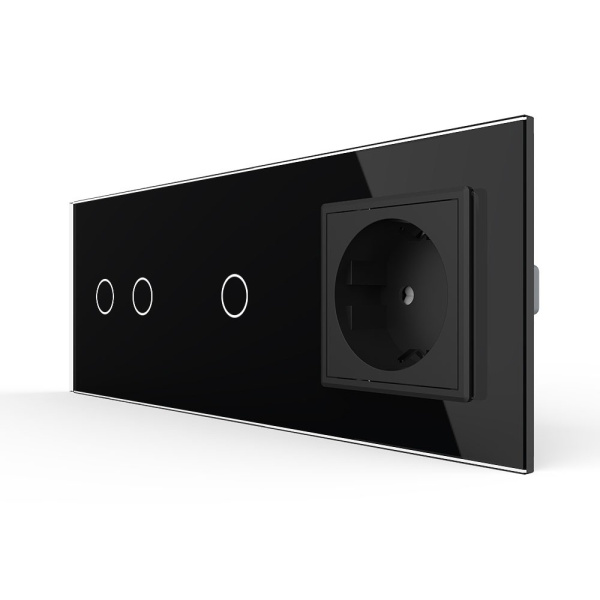 Сенсорный выключатель комб. на 3 линии 1 розетка 3 модуля Черный B Livolo