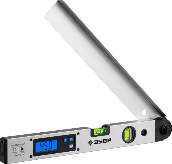 Угломер электронный 3 в 1, 400 мм, Диапазон 0-230°, Точность ±0,1°, HOLD, Подсветка, Фиксация угла, Профессионал ЗУБР